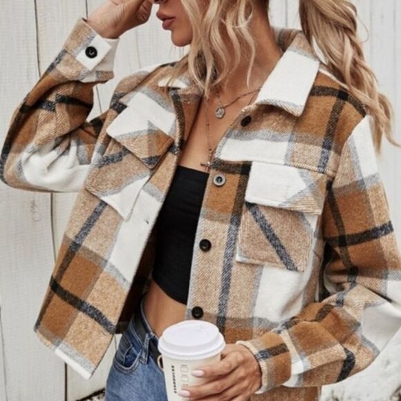 Kara and Kate Jackets & Blazers - BROWN Plaid Jacket S-M-L